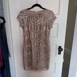 Vince Camuto Champagne Sequin Cap-Sleeve Mini Dress